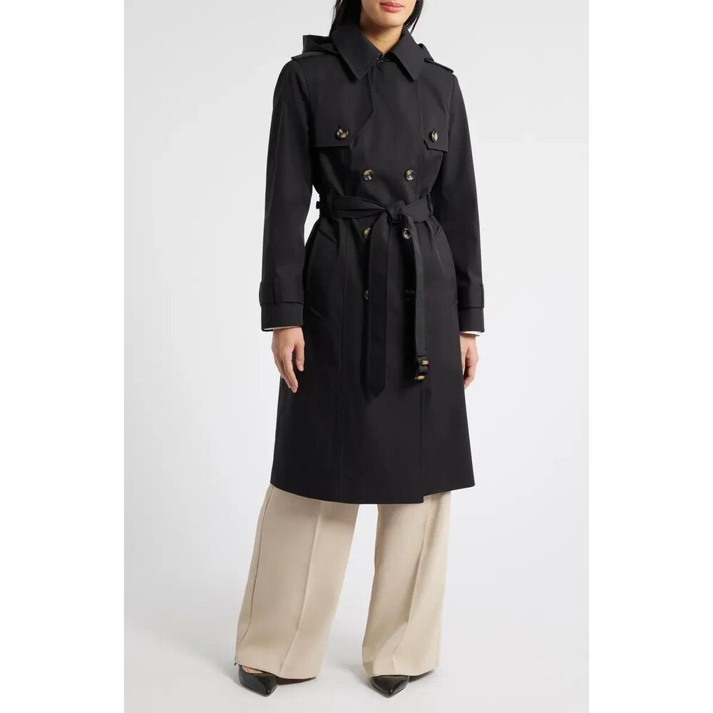 NWT's LONDON FOG Women's XL Long Black Double-Breasted Vented Trench Coat